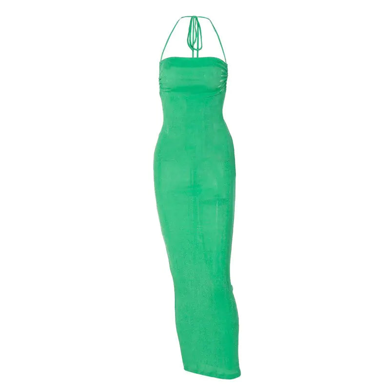 Open Back Slim Cami Strap Long Dresses - Shamz Glamour