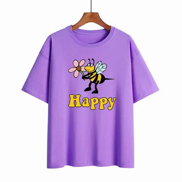 Bee Happy Women T-Shirt - Shamz Glamour