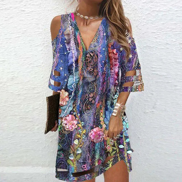 V Neck Summer Tie Dye Dresses - Shamz Glamour