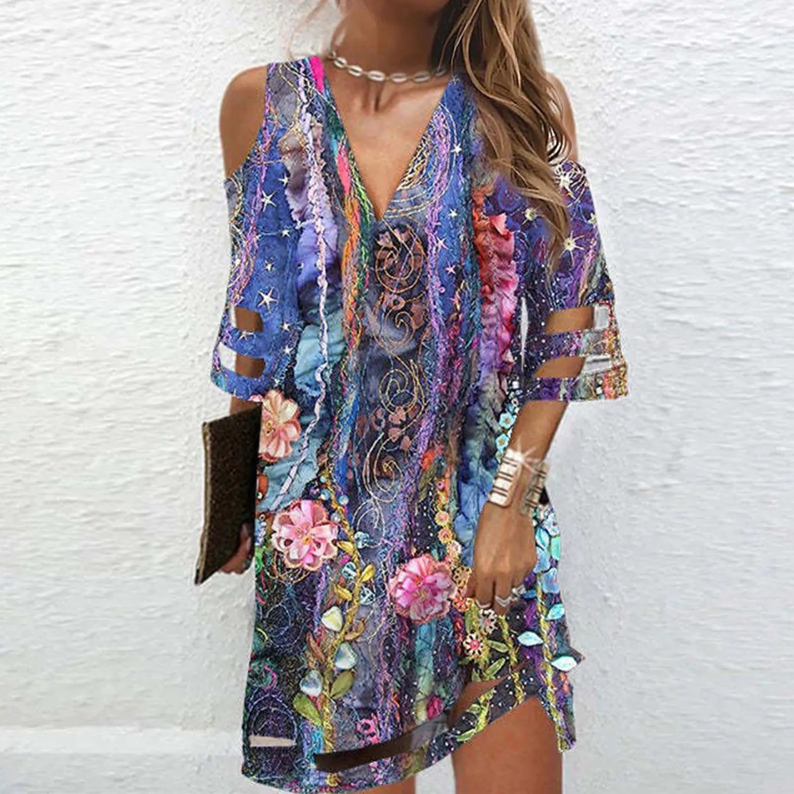 V Neck Summer Tie Dye Dresses - Shamz Glamour