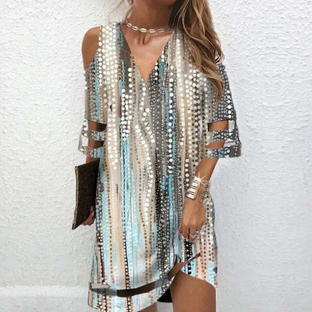 V Neck Summer Tie Dye Dresses - Shamz Glamour